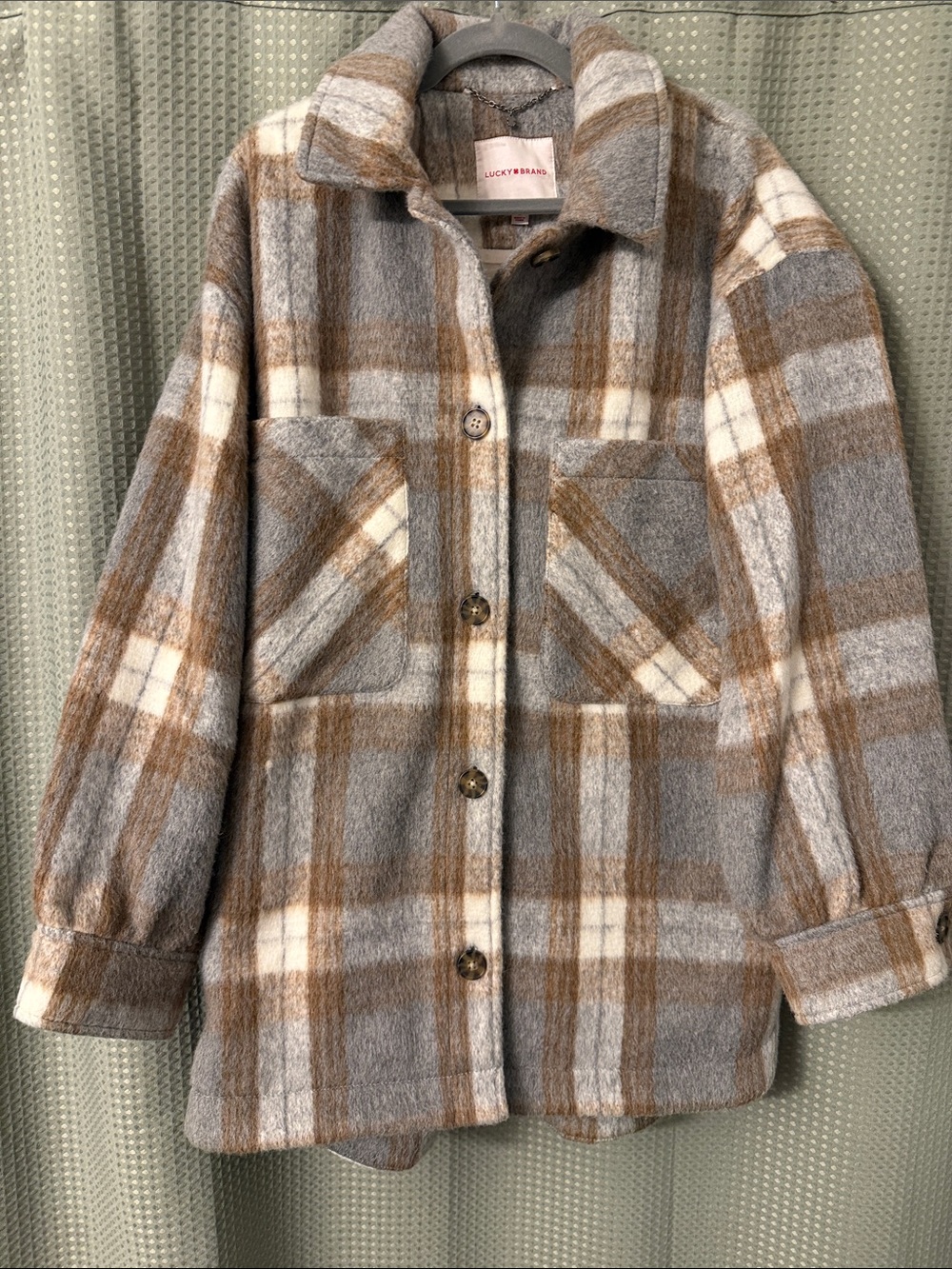 Lucky Brand Gray and Brown Plaid Shacket